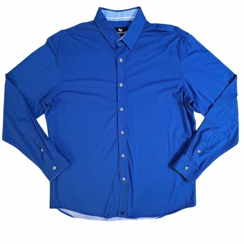 Buttercloth Long Sleeve Button Down Men's 2XL Reg Fit Blue Geometric Stretch XXL